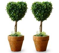Árbol de vegetación sintética en forma de corazón con maceta, topiario de boj en forma de corazón, planta artificial de bajo mantenimiento para mesa, estante o decoración del hogar de entrada (2