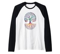 Árbol de Vida Cósmica - Equilibrio Espiritual de la Camiseta Manga Raglan