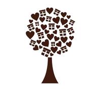 Árbol del amor con corazones y cajas de regalo Pegatinas de pared de papel adhesivo 50.4x77.4cm Impermeable Café