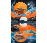 Árbol del lago de luna Diamond Painting para Adultos,5D Square Drill diamond painting kit completo,DIY Strass Diamante Bordado Cristal Punto de Cruz Painting para Hogar Pared Decoración 30x70 cm