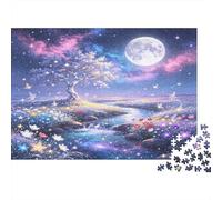 Árbol en Cielo Nocturno soñado Puzzle de 1000 Piezas Papel para Adultos Río bajo la Luna Juego de Puzzle 1000 Piezas Relax Decoración Regalo 38x26cm/1000pcs