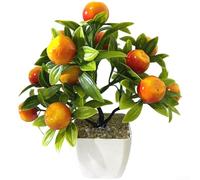 Árbol frutal artificial verde en maceta bonsái artificial para sala de estar, dormitorio, escritorio, mesa, decoración interior del hogar (B)
