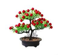 Árbol frutal chino decorativo artificial para interiores residenciales y comerciales, incluyendo estudios, lofts y entornos de hospitalidad (maceta de piedra, rojo brillante)