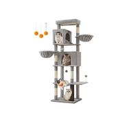 Feandrea Árbol Grande para Gatos, Torre para Arañar de 190,7 cm de Altura, Multinivel con 2 Cuevas, 2 Cestas, 5 Rascadores, Alfombra, Plataforma, Hamaca, Gris Paloma PCT183G01
