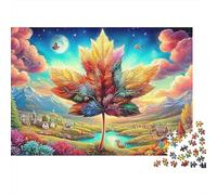 Árbol Hoja Otoño Difícil Rompecabezas 1000 Piezas para Adultos Árbol Arce Gigante en Campo de Fantasía, Premium Grueso Resistente, Vibrante Desafiante Alivio Estrés 38x26cm/1000pzs
