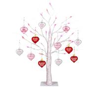 Árbol iluminado de 24 pulgadas, decoración de abedul para el día de San Valentín, decoraciones navideñas con función de temporizador, pantalla interior con luces LED, centro de mesa para fiesta en
