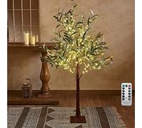 Árbol LED 120 cm Olivo Artificial 180 Leds Blanco Cálido 420 Hojas Simuladas LED Árbol Deco Alimentación USB 8 Modos de luz con Mando a Distancia IP44 LED Árbol con Hojas Navidad Pascua Deco Interior