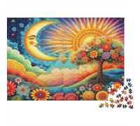 Árbol Luna Sol Fantasía Rompecabezas 1000 Piezas Adultos Sol Luna Flor Árbol Premium Grueso Resistente Vibrante Desafiante Alivio Estrés Juego Familiar Decoración 52x38cm/1000pcs