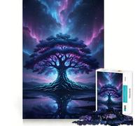 Árbol místico bajo el Cielo de la Aurora Boreal para Adultos, Rompecabezas de 1000 Piezas, Juguete para la Mente, Alivio de la ansiedad, Borde preciso, Regalo considerado (38x52cm)