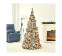 Árbol Navidad Árbol de Navidad flocado emergente artificial preiluminado | Árbol de Navidad plegable retráctil con luces y adornos for decoraciones de fiestas navideñas(150cm)
