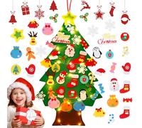 Arbol Navidad Fieltro para Niños,3Ft Arbol De Navidad con Tira de Luces con 32 Adornos Velcro,DIY Pequeño Felt Christmas Tree para Hogar Pared Ventana Puerta Navideños Decoracion,Regalo Navideña
