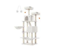 Feandrea Rascador para Gatos Grandes, Árbol para Gatos Grandes, 168 cm de Altura con 13 Postes, 2 Plataformas, 2 Cuevas, Cesta, Hamaca, Pompón, Multinivel, Blanco Crema PCT165T01