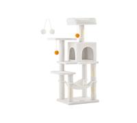 Feandrea Rascador para Gatos, Árbol para Gatos, Altura 112 cm, Torre de Gatos, con 4 Postes Rascadores, 2 Plataformas, 1 Cueva, 1 Hamaca, 2 Pompones, Tela de Felpa, Multinivel, Blanco Crema PCT261T01