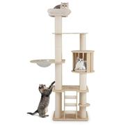 Árbol para gatos 60 x 48 x 185 cm estable y seguro con diferentes espacios de descanso de madera contrachapada natural 20_0017016