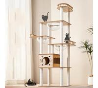 Árbol para Gatos - Árbol para Gatos de Interior de 185 cm con 14 Postes rascadores Blancos, 1 casa, 3 cápsulas espaciales Transparentes, 3 posaderas