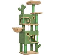 Árbol para Gatos Cactus, 165 cm con 6 Postes para Rascar, 2 Plataformas, 2 , Cesta, Pelotas de Peluche, Cuerda de Sisal, Adecuado para Gatos de Varios Tamaños, Verde Marrón