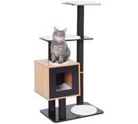 Árbol para gatos Centro de actividades 71,5 x 49,5 x 120 cm con rascadores y nicho práctico, diseño contemporáneo en MDF negro 21_0007626