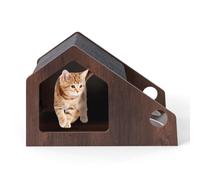 Árbol para gatos con estación de alimentación inclinada, 60 x 40 x 40 cm, confort óptimo, ambiente rústico, de MDF gris 20_0018380