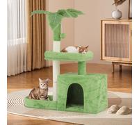 Árbol para gatos con hojas verdes, torre para gatos con postes rascadores, percha de condominio y bola esponjosa, árboles para gatos de interior, 32 pulgadas, verde césped