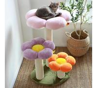 Árbol para gatos con poste rascador, torre para gatos en forma de flor para uso en interiores, percha superior de felpa para gatitos, apto para espacios pequeños