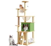 Árbol para Gatos de 140 cm con Rascador, 2 Cápsulas Espaciales, Columna para Rascar, Escalera, Cueva, Juguete, Plataformas, Color Beige (Capacidad de Carga 20)