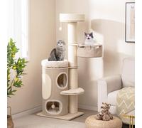 Árbol para Gatos de 154 cm, Rascador para Gatos con de 2 Pisos, Percha , Postes Rascadores de Sisal, Alfombra de Sisal, Hamaca, Pelotas Colgantes, Cama Extraíble