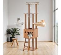 Árbol para Gatos de 155 cm, con 1 Hamaca, casa, 2 cápsulas espaciales Transparentes, 1 Bola Colgante, 1 Plataforma de Salto, árbol para Gatos de Interior (Color del Tronco)