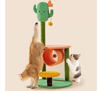 Árbol para Gatos de 33,5" con Plataforma de Doble Piso, Poste rascador para Gatos de Interior con túnel y Bola Colgante, Color Verde