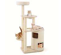 Árbol para gatos de 60 pulgadas de , de madera para gatos con de dos pisos, postes y alfombra de sisal para rascar, percha, hamaca y un cojín de felpa lavable
