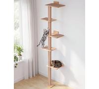 Árbol para gatos de 80.3 pulgadas de alto para pared, árbol para gatos de 5 niveles de piso a techo, árbol ajustable para gatos adultos con cama superior de 15.7 pulgadas