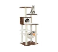 FEANDREA Árbol para Gatos de Interior 138 cm - Torre Moderna con Postes de Rascado, Hamaca, Felpa Suave, Cojines Lavables, Condominio de Varios Niveles, Marrón Rústico