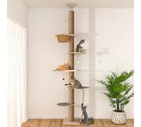 Árbol para gatos de piso a techo, torre para gatos de 5 niveles de altura ajustable (82-120 pulgadas), árbol trepador alto con perchas, hamaca, poste rascador, cama, juguetes de pelota, estructura