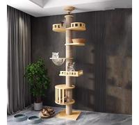 Árbol para Gatos de Suelo a Techo, Altura Ajustable con Poste rascador de 4.33 Pulgadas de Ancho, Hamaca para Gatos, Totalmente Envuelto con Cuerda de sisal (240~250 cm, 265-275 cm T03)