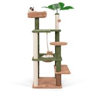 Árbol para gatos de varios niveles, 152 x 49 x 48 cm, confort y seguridad, ambiente acogedor de madera de ingeniería, verde y marrón 20_0018312