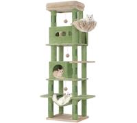 Árbol para Gatos Grande, 170 cm , con 8 Postes para Rascar, 2 , Plataformas Grandes, Alfombra Lavable, Hamaca, Pelotas de Peluche, Árbol para Gatos de Múltiples Niveles, Verde/Marrón