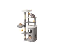 Feandrea Árbol Alto para Gatos, Altura de 152 cm, Rascador Multinivel con 2 Cuevas Grandes, una Hamaca, 3 Columnas para Arañarse, 3 Plataformas, Gris Paloma PCT007G01