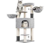 Árbol para Gatos Multinivel Torre Rascadora para Gatos con Postes Rascadores Gruesos 2 Cepillos Rodillos Percas Condominio Cestas Bola Colgante para Gatos Grandes Gris Claro/Beige (Gris Oscuro/Beige)