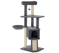 Árbol para gatos PawHut, centro de actividades multifuncional con rascador, juego de pelotas colgantes, nicho y plataformas grises