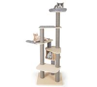 Árbol para gatos Set de 1 a 5 niveles, 197 x 68 x 58 cm, cómodo espacio para el descanso y el raspado, diseño escandinavo de madera, gris 20_0018897