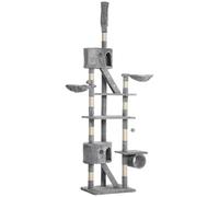 Árbol para gatos Suelo de Techo 60 x 45 x 240-260 cm Multi Niveles rascador Moderno en Panel de Partículas Gris Claro 21_0007617