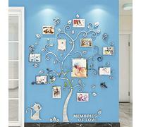 Árbol Pegatinas de Pared - 3D Árbol Familia Marco de Fotos DIY Murales Stickers Decoración para Salón Dormitorio Oficina Habitación Pegatinas Pared (2 Plata,S:130 * 107cm)