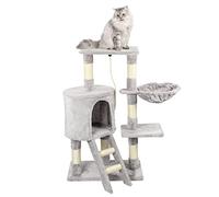 Árbol rascador de 95 cm con casa para gatos y saco de dormir, varias plataformas para saltar y moverse, árbol rascador de sisal para cuidar las garras de tu gato