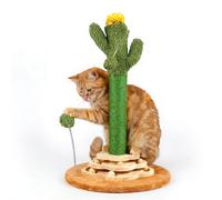 Árbol rascador de cactus para gatos, bonito poste rascador para gatos con bola interactiva, juguetes de bola de resorte de dos capas, rascador de sisal de pie para gatos y gatitos de interior