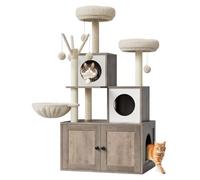 Árbol Rascador Grande Multifunción para Gatos - Cama Suave,Mueble con Caja De Arena Oculta y Múltiples Plataformas - Ideal para Hogares con Varios Gatos - Espacio Descansar y Jugar,140CM