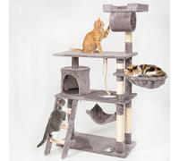 Árbol Rascador para Gatos Casa Basics PILLI, 141 cm con Plataformas, Escalera, Caseta y Juguetes - Beige/Negro/Gris/Burdeos Burdeos