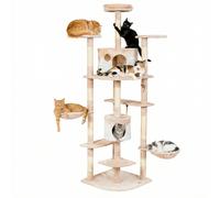 Árbol Rascador para Gatos Casa Basics TIGRA 204 cm con 2 Casetas, 3 Plataformas y 2 Nidos Basculantes - Negro/Gris/Beige Beige