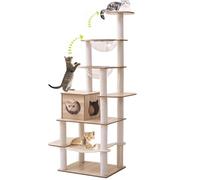 Árbol rascador para Gatos de 193 cm, Escalera, Cueva, Juguete para Gatos, Plataformas de Felpa,