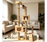 Árbol rascador para gatos grande con 4 cápsulas, yute, columna rascadora, escalera, cueva, juguete para gatos.