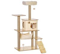 PawHut Torre de Escalada para Gatos con Plataformas Hamaca Escalera Cueva y Postes de Yute para Rascar 60x40x130 cm Multicolor Aosom España