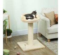 Árbol rascador para gatos Pawhut, con un diseño divertido que incluye una pelota colgante y una cuerda + plataforma acolchada - 55 x 55 x 83 cm - color beige, fabricado con sisal.